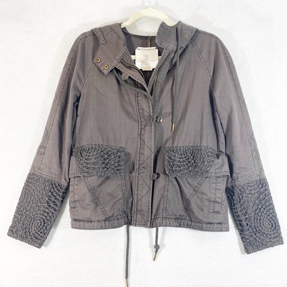 Anthropologie Jackets & Blazers - Anthropologie Jacket XS Gray Brown Lace Cargo Utility Long Sleeve Zip Up Hei Hei